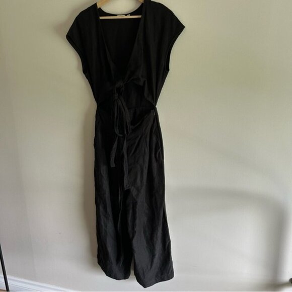Aritzia Wilfred Ecoulement Open Tie Back Linen Jumpsuit Black sz 2 - Picture 3 of 10